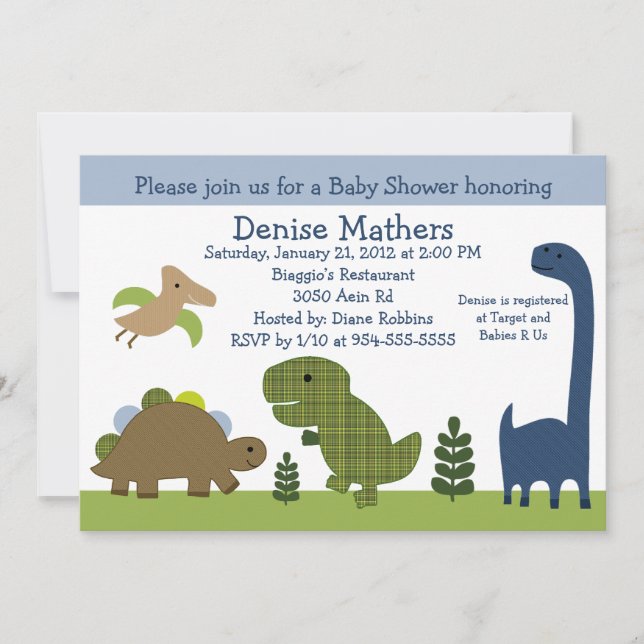 Adorable Dinosaur/Dino Baby Shower Invitation (Front)