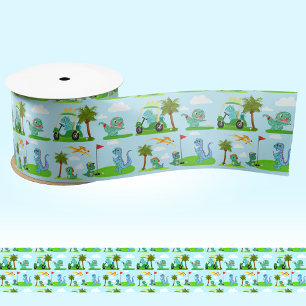 Adorable Dinosaur Golf Kids Pattern Satin Ribbon