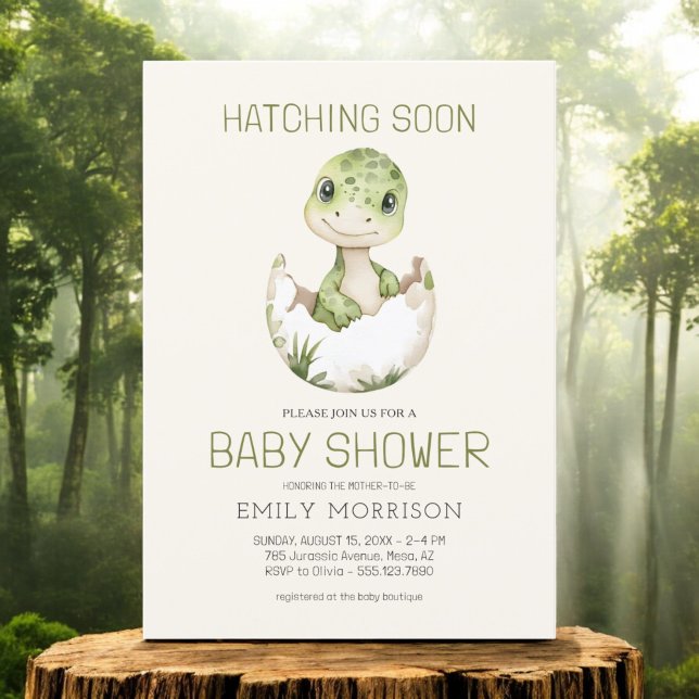 Adorable Dinosaur Hatching Soon Baby Shower Invitation (Creator Uploaded)