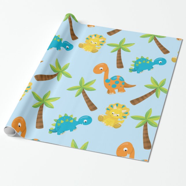 Adorable Dinosaur Wrapping Paper (Unrolled)