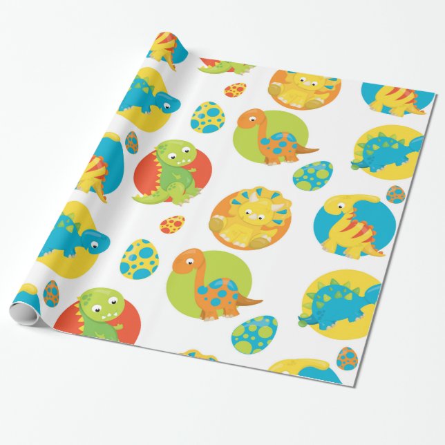 Adorable Dinosaur Wrapping Paper (Unrolled)