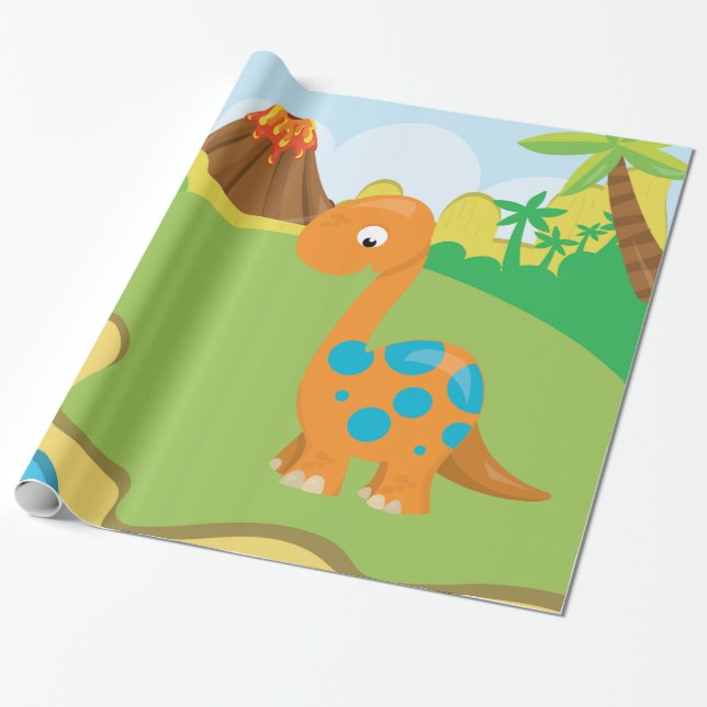 Adorable Dinosaur Wrapping Paper (Unrolled)