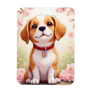 Adorable dog and blossoms magnet