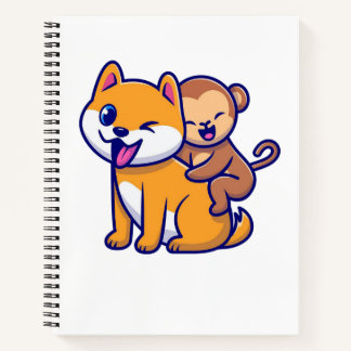 Adorable Dog and Monkey Cartoon Duo Notebook