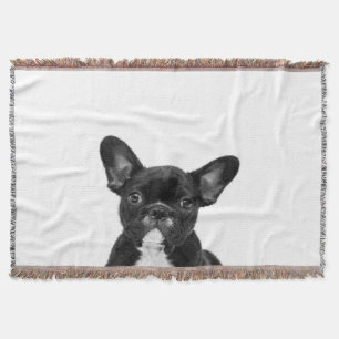 Adorable Dog   Black French Bulldog Face Throw Blanket
