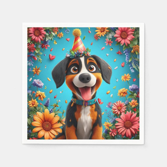 Adorable Dog Celebrating Birthday party Napkin (Front)