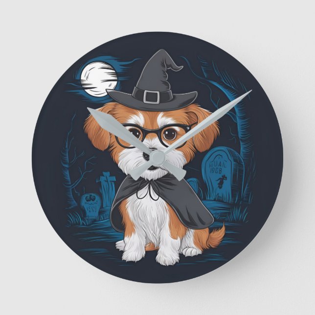 Adorable Dog Day Halloween Celebration. design  Round Clock (Front)