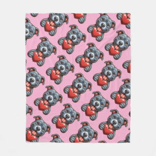 Adorable Dog Embracing Heart with Happy Expression Fleece Blanket