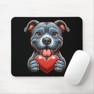 Adorable Dog Embracing Heart with Happy Expression Mouse Pad