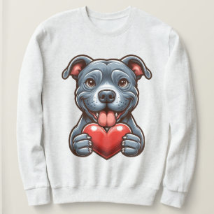 Adorable Dog Embracing Heart with Happy Expression Sweatshirt