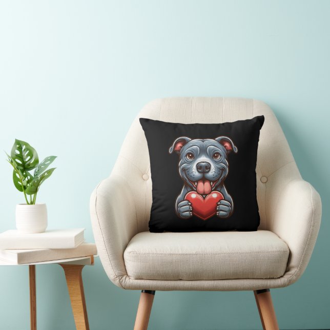 Adorable Dog Embracing Heart with Happy Expression Throw Pillow (Chair)