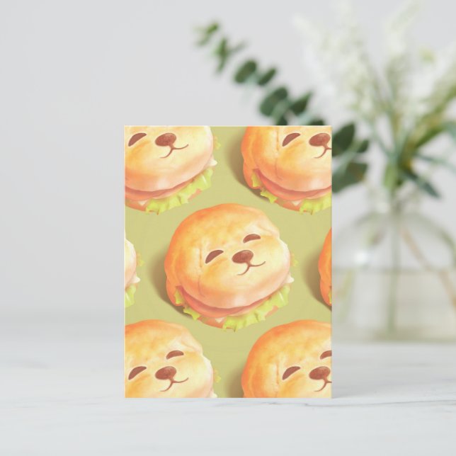Adorable Dog Face Burger Pattern Holiday Postcard (Standing Front)