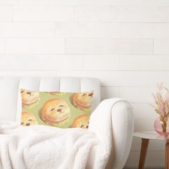 Adorable Dog Face Burger Pattern Lumbar Pillow (Couch)
