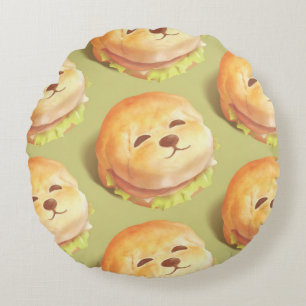 Adorable Dog Face Burger Pattern Round Pillow