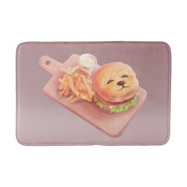 Adorable Dog Face Burger with Fries Bath Mat (Front)