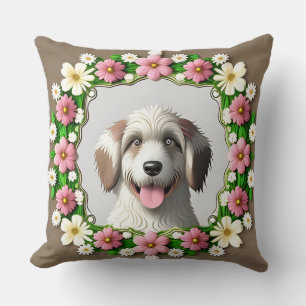 Adorable Dog Framed by Bright Design Throw Pillow