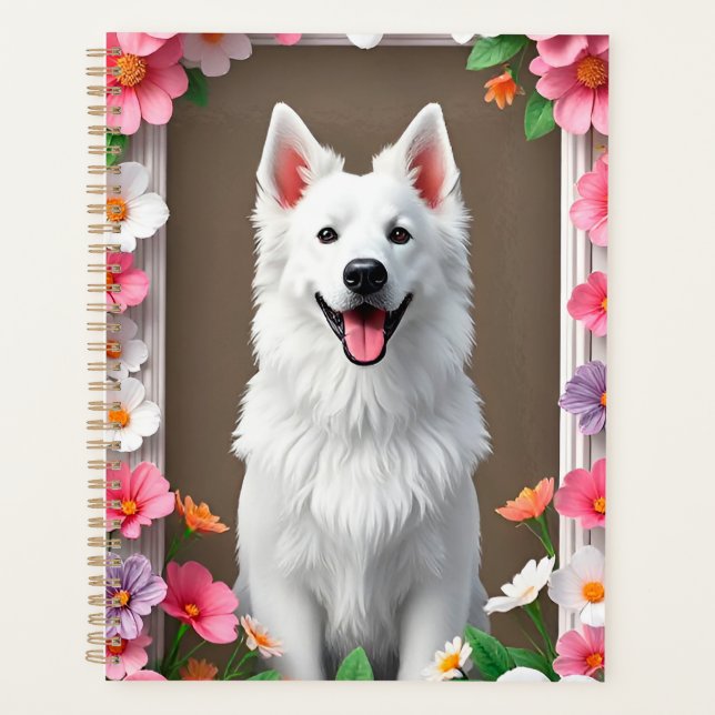 Adorable Dog Framed by Flowers Planner (Front)