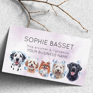 Adorable dog grooming watercolor purple business card
