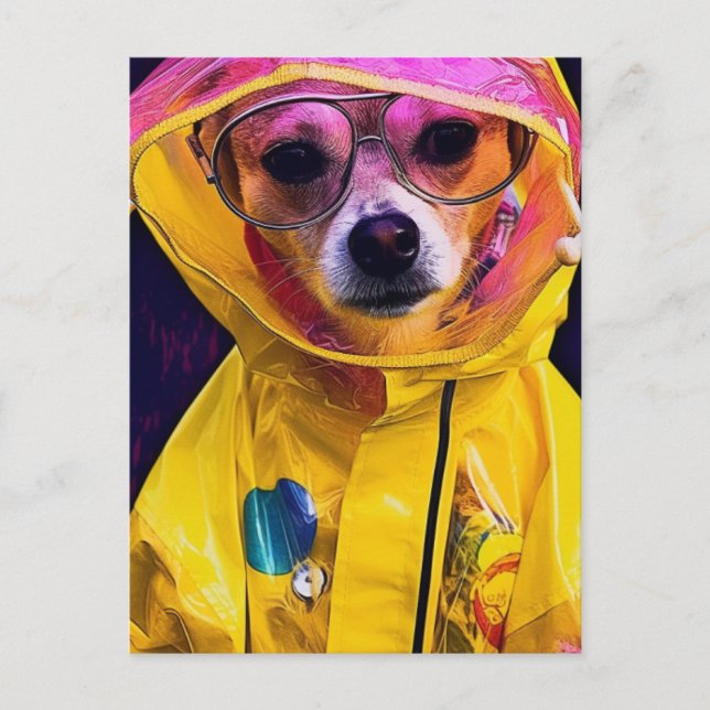 Adorable Dog in a yellow raincoat postcard (Front)