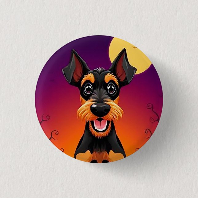 Adorable Dog in Halloween Scene 1 Inch Round Button (Front)