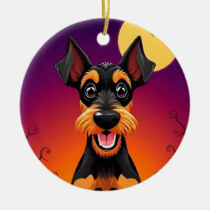 Adorable Dog in Halloween Scene Ceramic Ornament