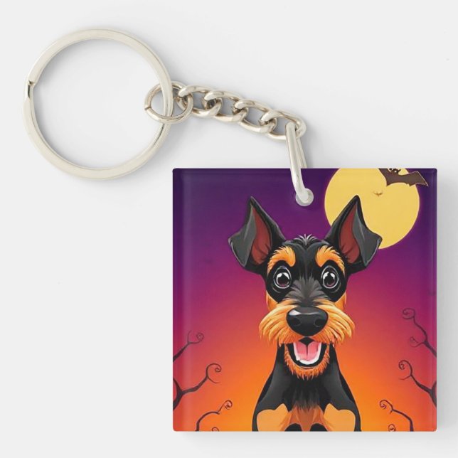 Adorable Dog in Halloween Scene Keychain (Front)