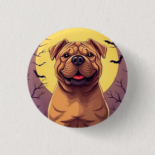 Adorable Dog in Halloween Scene with Pumpkins 1 Inch Round Button