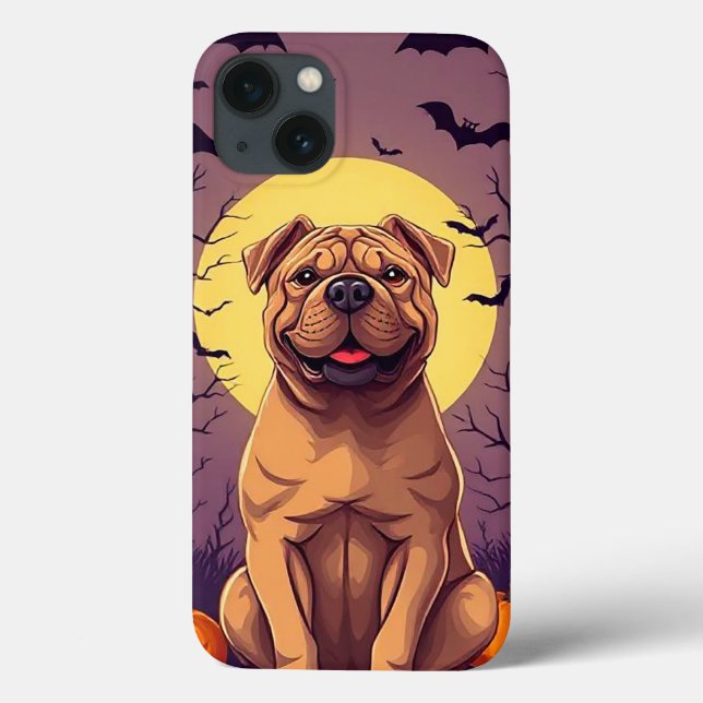Adorable Dog in Halloween Scene with Pumpkins Case-Mate iPhone Case (Back)