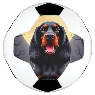Adorable Dog in Halloween Scene with Pumpkins Soccer Ball