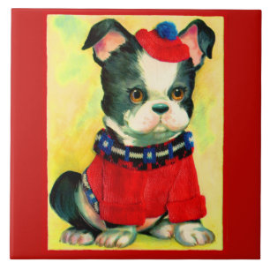 adorable dog in hat and sweater tile