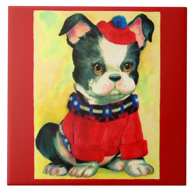 adorable dog in hat and sweater tile (Front)
