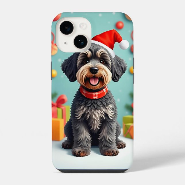 Adorable Dog in Santa Hat iPhone Case (Back)