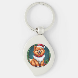Adorable Dog in Santa Outfit Keychain