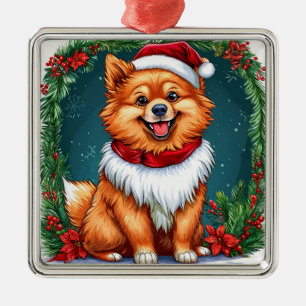 Adorable Dog in Santa Outfit Metal Ornament