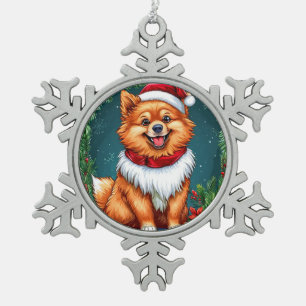 Adorable Dog in Santa Outfit Snowflake Pewter Christmas Ornament