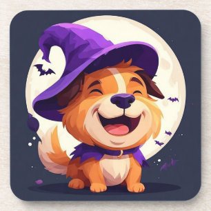 Adorable Dog in Witch Hat Coaster