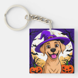 Adorable Dog in Witch Hat Keychain