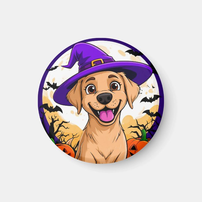 Adorable Dog in Witch Hat Magnet (Front)