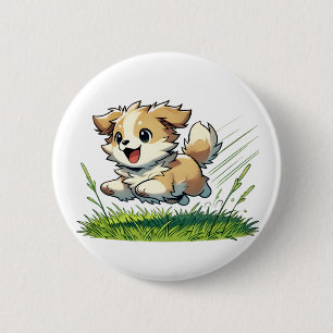 Adorable dog joyfully running 2 inch round button