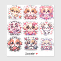Adorable dog Kawaii Valentine’s Day Stickers
