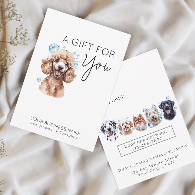 Adorable dog, poodle pet grooming gift card (Creator Uploaded)