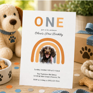 Adorable Dog Rainbow Watercolor 1st Birthday Party Invitation