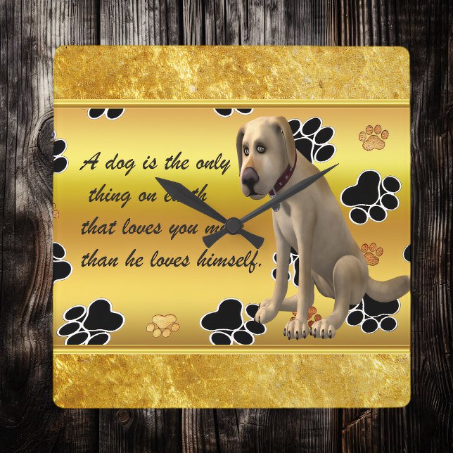 Adorable dog sitting with a cute fun quote square wall clock (Creator Uploaded)