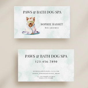 Adorable Dog Spa Watercolor Green Business Card