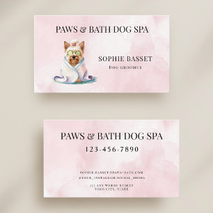 Adorable Dog Spa Watercolor Pink Business Card