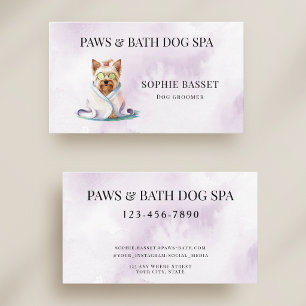 Adorable Dog Spa Watercolor Purple Business Card