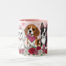 Adorable Dog Trio Roses Pet Lover Coffee Mug