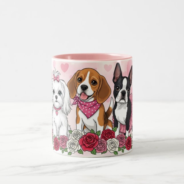 Adorable Dog Trio Roses Pet Lover Coffee Mug (Centre)