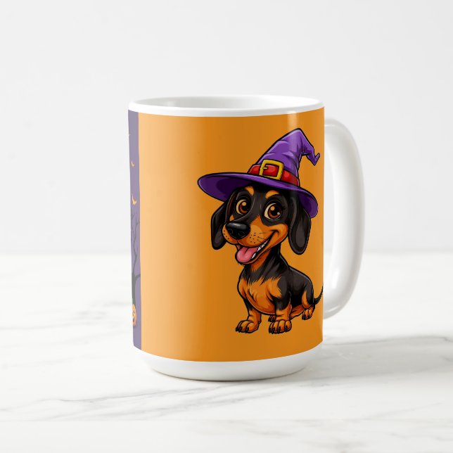 Adorable Dog Wearing Purple Wizard Hat Coffee Mug (Front Right)