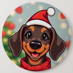 Adorable Dog Wearing Santa Hat 6 Inch Round Button